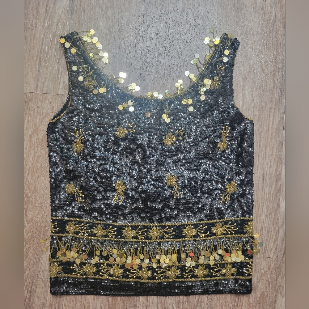 Imperial Imports Beaded Sequin Sleeveless Sweater Hand Decorated MD